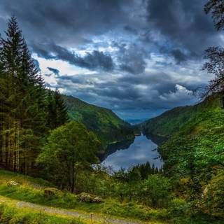Lake mountains trees clouds HD wallpaper