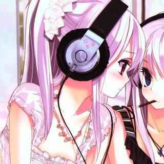 Pink hair headphone anime girls wallpaper