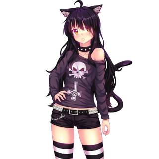 Anime cat girl black hair wallpaper