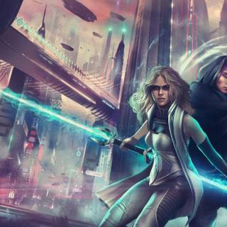 Girl using lightsaber wallpaper