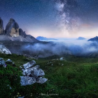 Dolomites Mountains milky way wallpaper