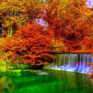 Waterfall in autumn wallpaper