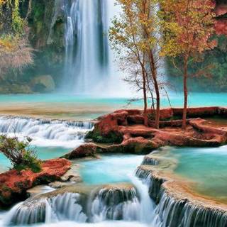 Waterfall in autumn wallpaper