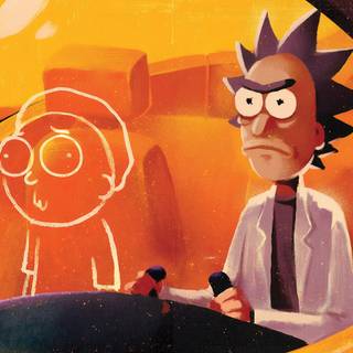 Rick and Morty orange desktop wallpaper