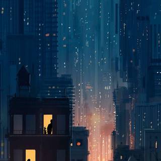 Animated building night time wallpaper