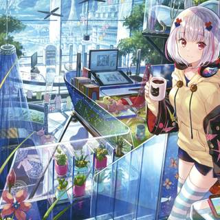 Anime girl city wallpaper