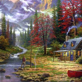 Fall cottage wallpaper