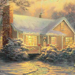 Fall cottage wallpaper