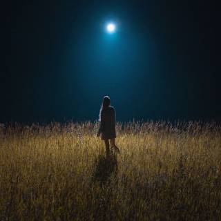 Girl and moon night wallpaper