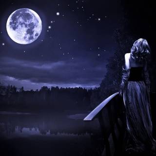 Girl and moon night wallpaper