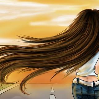 Brown hair cartoon girl wallpaper