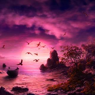 Pink anime landscape wallpaper