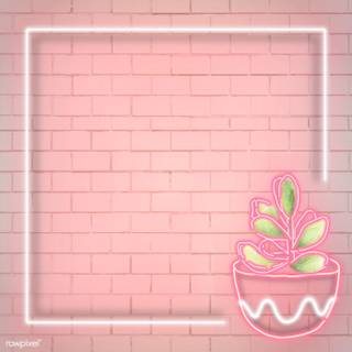 Neon brick design on pink wallpaper