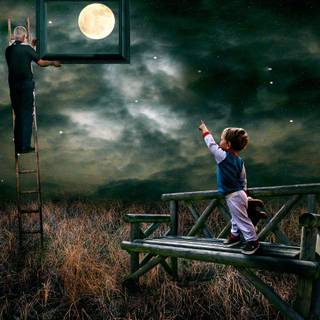 Moon and boy wallpaper