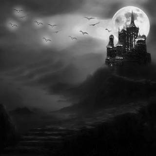 Black castle room wallpaper