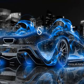 Blue fire cars wallpaper