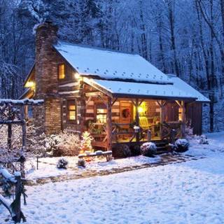 Cozy winter cottage wallpaper