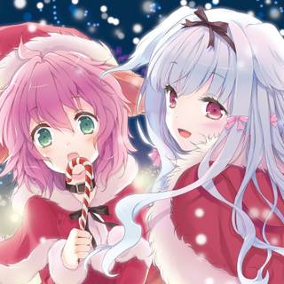 Cute girls Christmas wallpaper