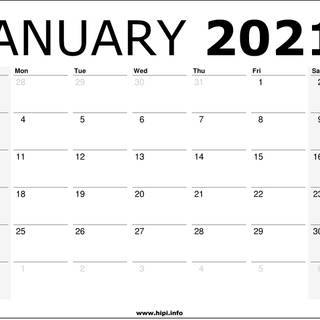 January 2021 calendar wallpaper