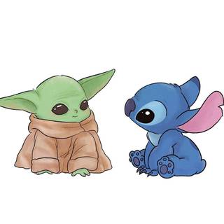 Baby Yoda and Stitch wallpaper