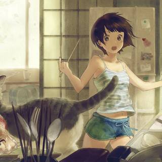 HD girl and cat wallpaper