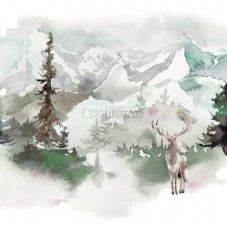 Watercolor winter forest wallpaper