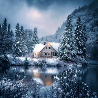 Winter cabin phone wallpaper