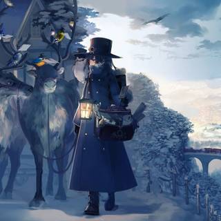 Winter anime landscape wallpaper