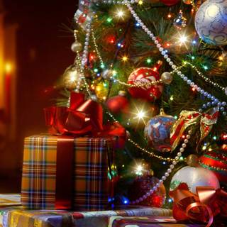 Christmas presents under tree wallpaper