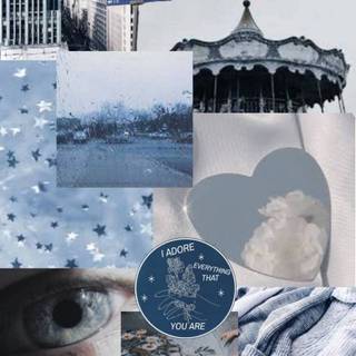 Blue collage aesthetic wallpaper