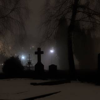 Foggy winter night wallpaper