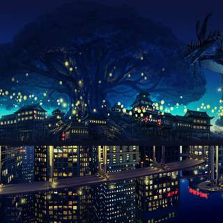 Anime city night scenery desktop wallpaper