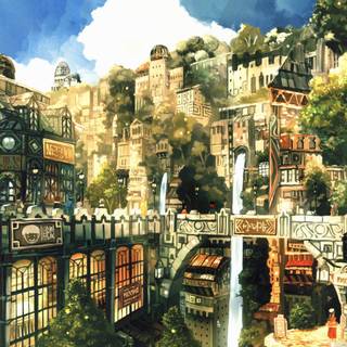 Anime city scenery desktop wallpaper