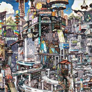 Anime city scenery desktop wallpaper