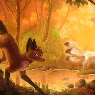 Deer and fox wallpaper