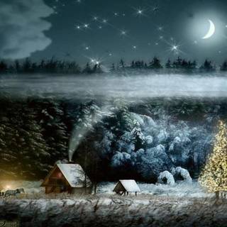 Christmas night anime scenery wallpaper