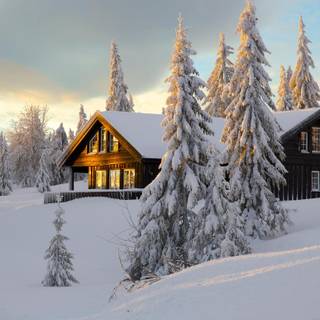 Warm winter cabin wallpaper