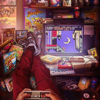 Red retro arcade wallpaper