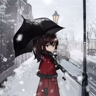 Anime girl snow street city wallpaper