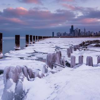 City frozen in winter wallpaper