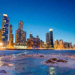 City frozen in winter wallpaper