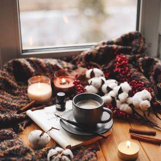 Winter with coffee wallpaper