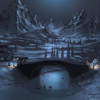 Winter landscape drawing wallpaper