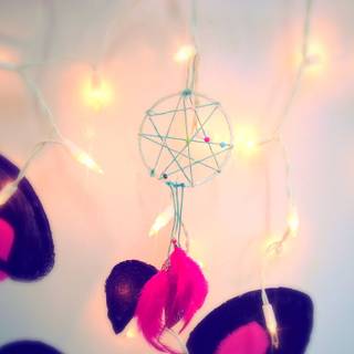 Girl holding dream catcher wallpaper