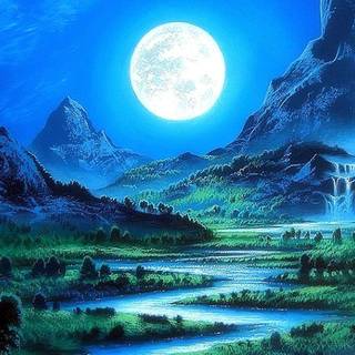 Waterfall under moonlight wallpaper