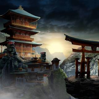 Chinese temple wallpaper