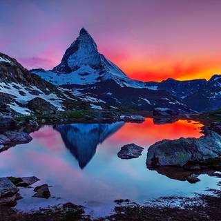 Winter sunset mountain lake wallpaper