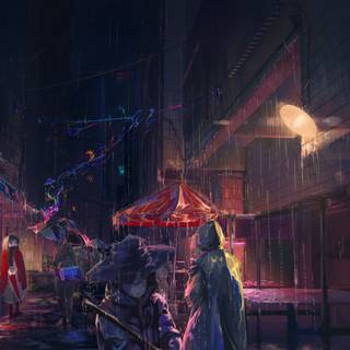 Anime city rain wallpaper