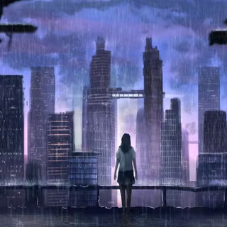 Anime city rain wallpaper
