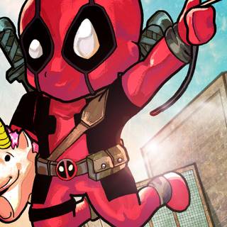 Deadpool on a unicorn wallpaper